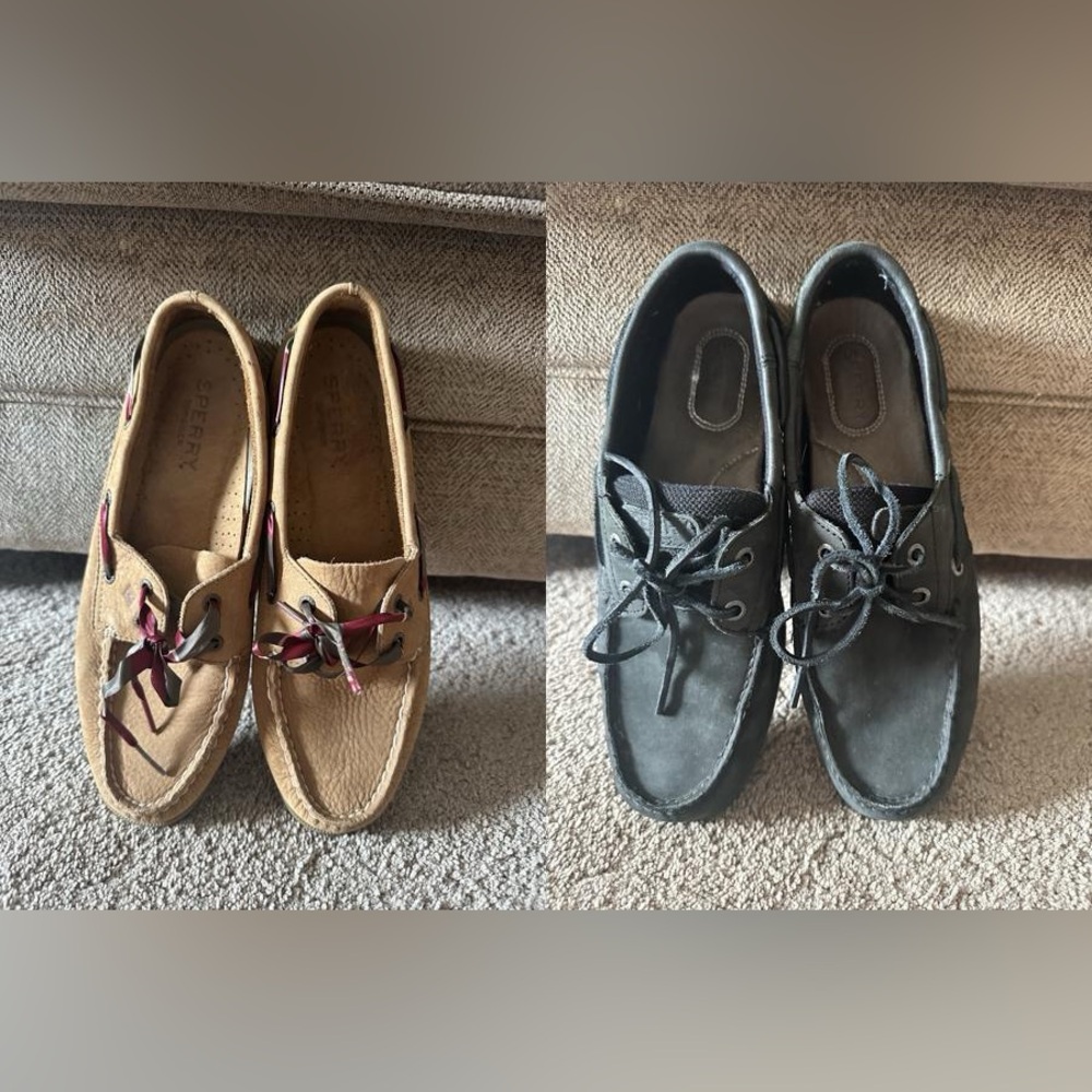 Sperry Women’s Boat Shoes Bundle – Size 9 & 9.5 – Leather Top-Siders Tan + Black